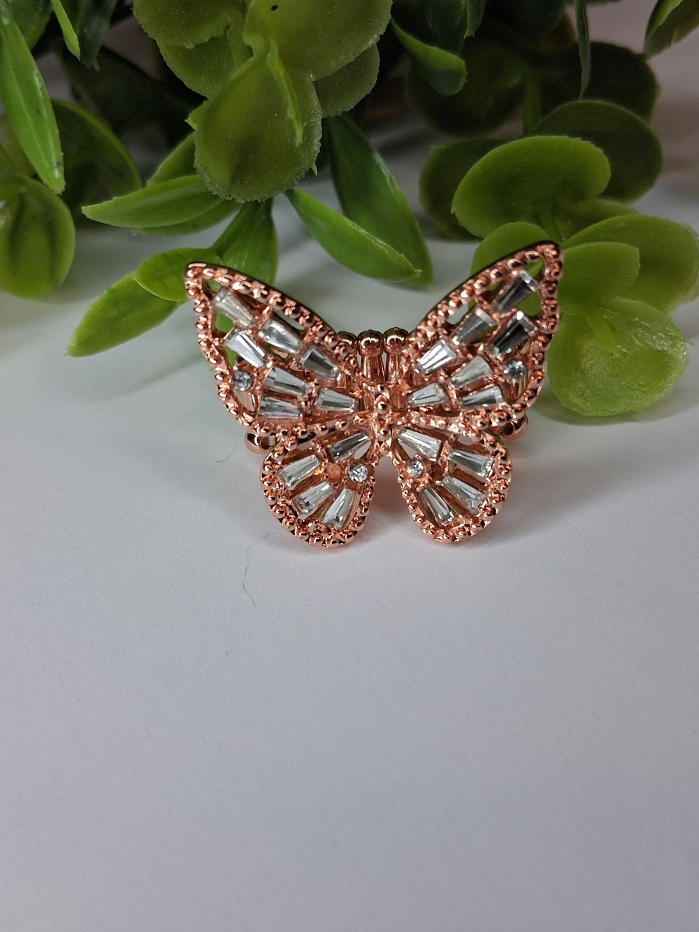 Penny Copper Butterfly Statement Ring with Clear Crystals